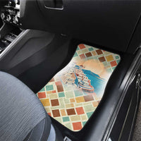 Santorini Greece Car Mats Sunset Village Print and Mediterranean Geometric Pattern