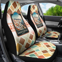 Santorini Greece Car Seat Cover Sunset Village Print and Mediterranean Geometric Pattern