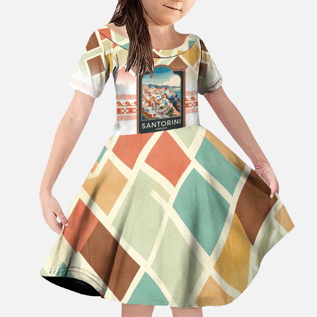 Santorini Greece Family Matching Long Sleeve Bodycon Dress and Hawaiian Shirt Sunset Village Print and Mediterranean Geometric Pattern