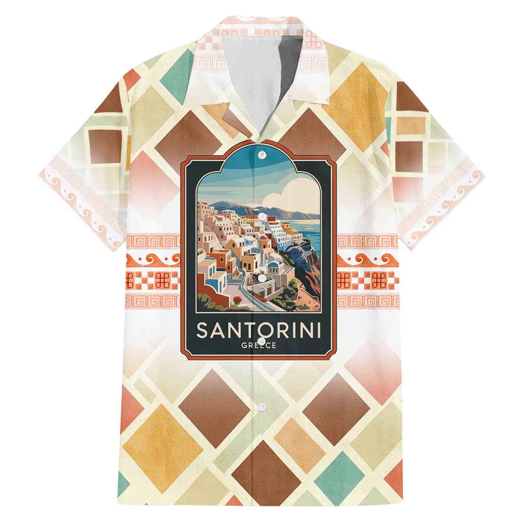 Santorini Greece Family Matching Mermaid Dress and Hawaiian Shirt Sunset Village Print and Mediterranean Geometric Pattern