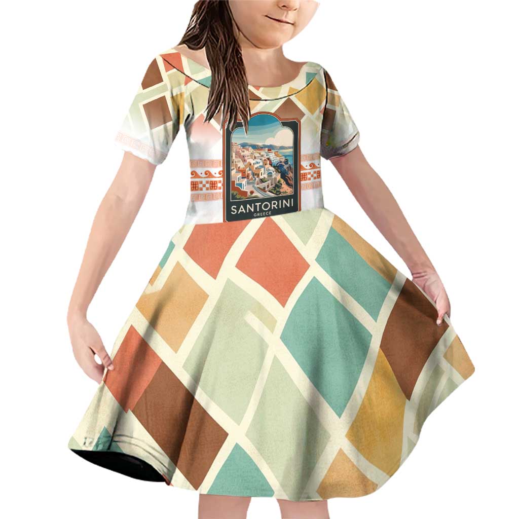 Santorini Greece Family Matching Off Shoulder Short Dress and Hawaiian Shirt Sunset Village Print and Mediterranean Geometric Pattern