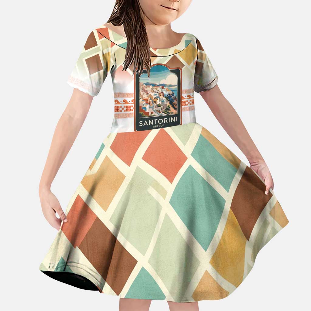 Santorini Greece Family Matching Puletasi and Hawaiian Shirt Sunset Village Print and Mediterranean Geometric Pattern