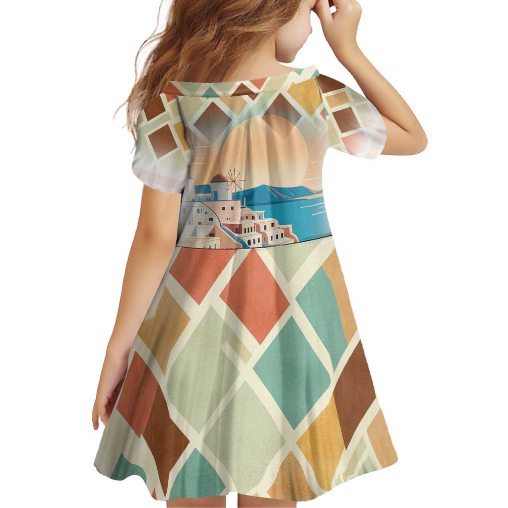 Santorini Greece Family Matching Puletasi and Hawaiian Shirt Sunset Village Print and Mediterranean Geometric Pattern