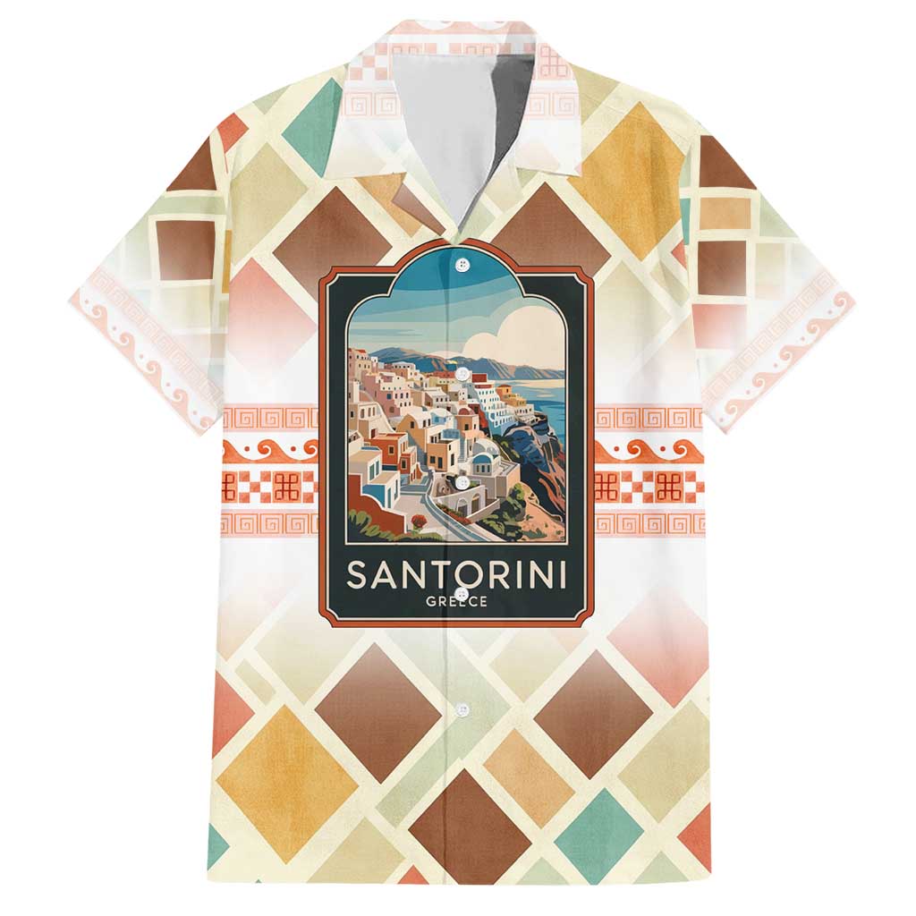 Santorini Greece Family Matching Short Sleeve Bodycon Dress and Hawaiian Shirt Sunset Village Print and Mediterranean Geometric Pattern