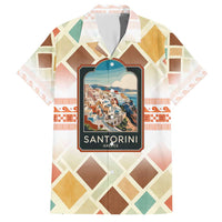 Santorini Greece Family Matching Short Sleeve Bodycon Dress and Hawaiian Shirt Sunset Village Print and Mediterranean Geometric Pattern