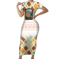 Santorini Greece Family Matching Short Sleeve Bodycon Dress and Hawaiian Shirt Sunset Village Print and Mediterranean Geometric Pattern