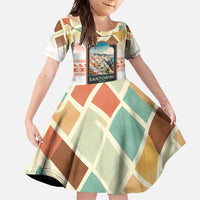 Santorini Greece Family Matching Summer Maxi Dress and Hawaiian Shirt Sunset Village Print and Mediterranean Geometric Pattern