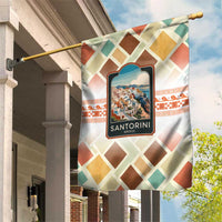 Santorini Greece Garden Flag Sunset Village Print and Mediterranean Geometric Pattern