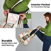 Santorini Greece Grocery Bag Sunset Village Print and Mediterranean Geometric Pattern