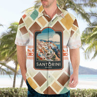 Santorini Greece Hawaiian Shirt Sunset Village Print and Mediterranean Geometric Pattern