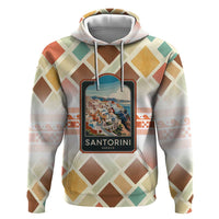 Santorini Greece Hoodie Sunset Village Print and Mediterranean Geometric Pattern