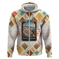 Santorini Greece Hoodie Sunset Village Print and Mediterranean Geometric Pattern