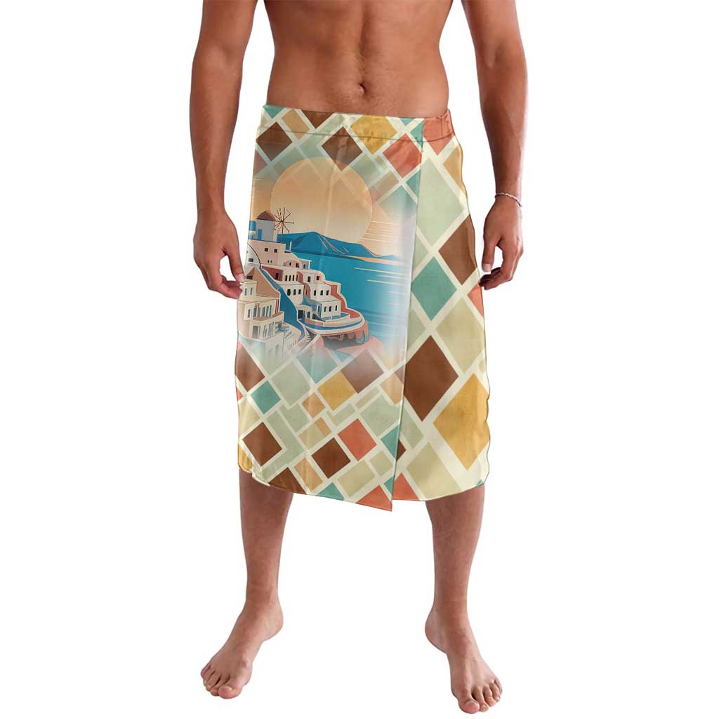 Santorini Greece Lavalava Sunset Village Print and Mediterranean Geometric Pattern