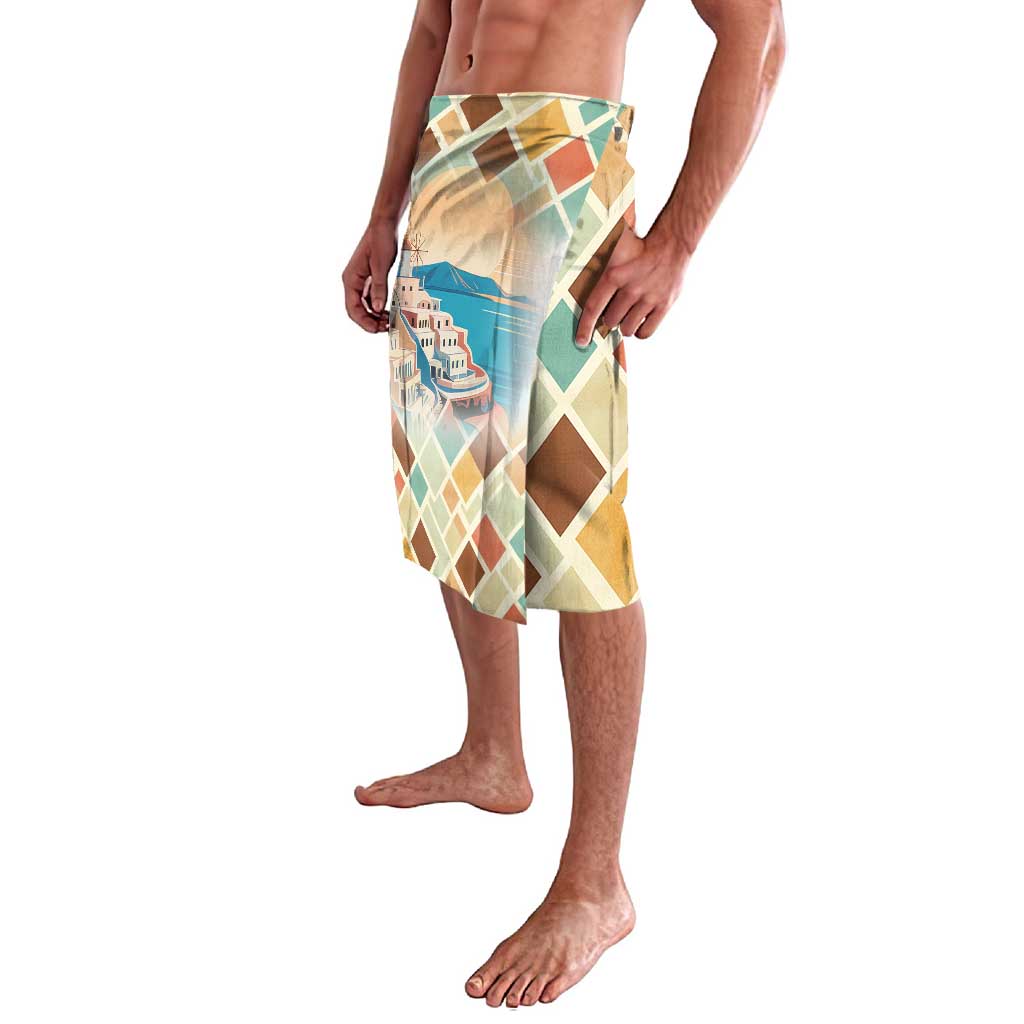 Santorini Greece Lavalava Sunset Village Print and Mediterranean Geometric Pattern