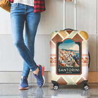 Santorini Greece Luggage Cover Sunset Village Print and Mediterranean Geometric Pattern