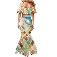 Santorini Greece Mermaid Dress Sunset Village Print and Mediterranean Geometric Pattern
