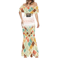 Santorini Greece Mermaid Dress Sunset Village Print and Mediterranean Geometric Pattern