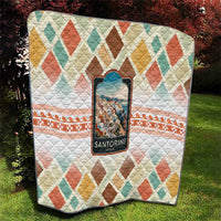 Santorini Greece Quilt Sunset Village Print and Mediterranean Geometric Pattern