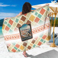 Santorini Greece Sarong Sunset Village Print and Mediterranean Geometric Pattern