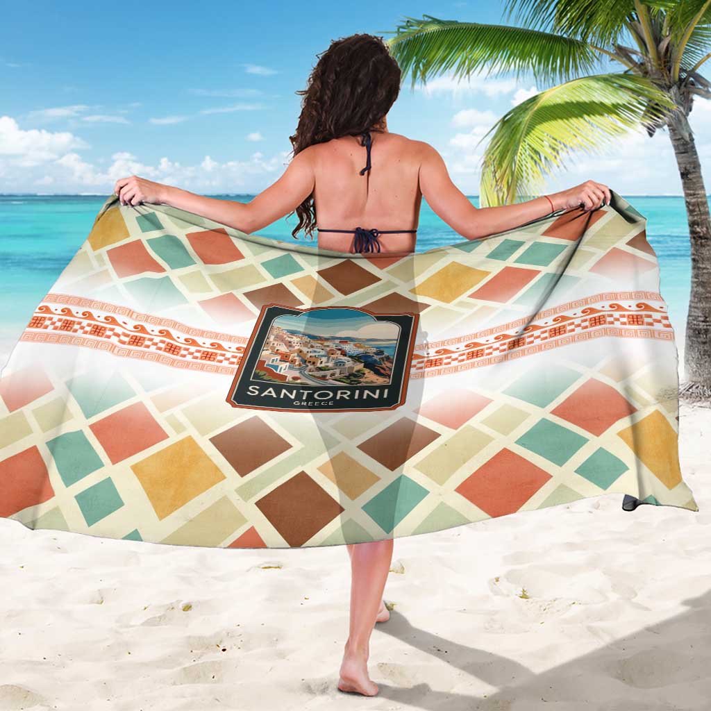 Santorini Greece Sarong Sunset Village Print and Mediterranean Geometric Pattern
