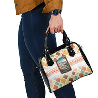 Santorini Greece Shoulder Handbag Sunset Village Print and Mediterranean Geometric Pattern