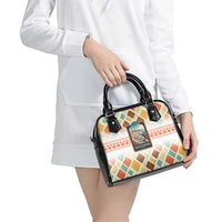 Santorini Greece Shoulder Handbag Sunset Village Print and Mediterranean Geometric Pattern