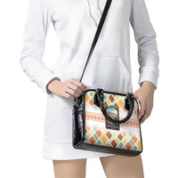 Santorini Greece Shoulder Handbag Sunset Village Print and Mediterranean Geometric Pattern