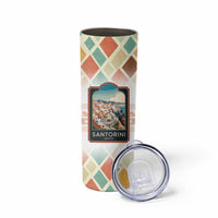 Santorini Greece Skinny Tumbler Sunset Village Print and Mediterranean Geometric Pattern