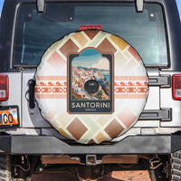 Santorini Greece Spare Tire Cover Sunset Village Print and Mediterranean Geometric Pattern