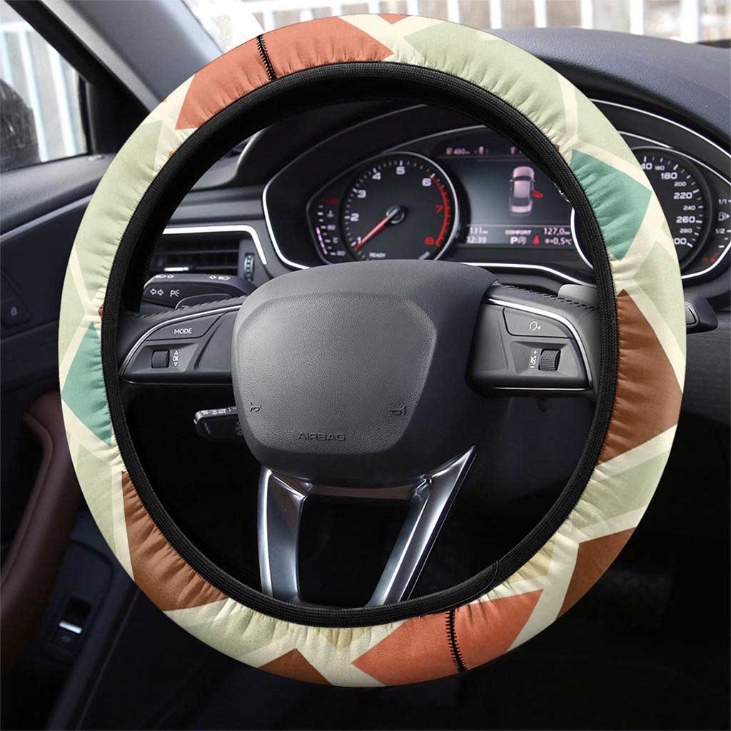 Santorini Greece Steering Wheel Cover Sunset Village Print and Mediterranean Geometric Pattern