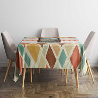 Santorini Greece Tablecloth Sunset Village Print and Mediterranean Geometric Pattern