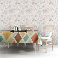 Santorini Greece Tablecloth Sunset Village Print and Mediterranean Geometric Pattern