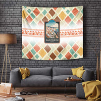 Santorini Greece Tapestry Sunset Village Print and Mediterranean Geometric Pattern