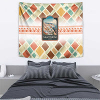 Santorini Greece Tapestry Sunset Village Print and Mediterranean Geometric Pattern