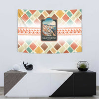 Santorini Greece Tapestry Sunset Village Print and Mediterranean Geometric Pattern