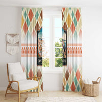 Santorini Greece Window Curtain Sunset Village Print and Mediterranean Geometric Pattern