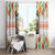 Santorini Greece Window Curtain Sunset Village Print and Mediterranean Geometric Pattern