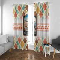Santorini Greece Window Curtain Sunset Village Print and Mediterranean Geometric Pattern