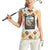 Santorini Greece Women Sleeveless Polo Shirt Sunset Village Print and Mediterranean Geometric Pattern