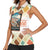 Santorini Greece Women Sleeveless Polo Shirt Sunset Village Print and Mediterranean Geometric Pattern
