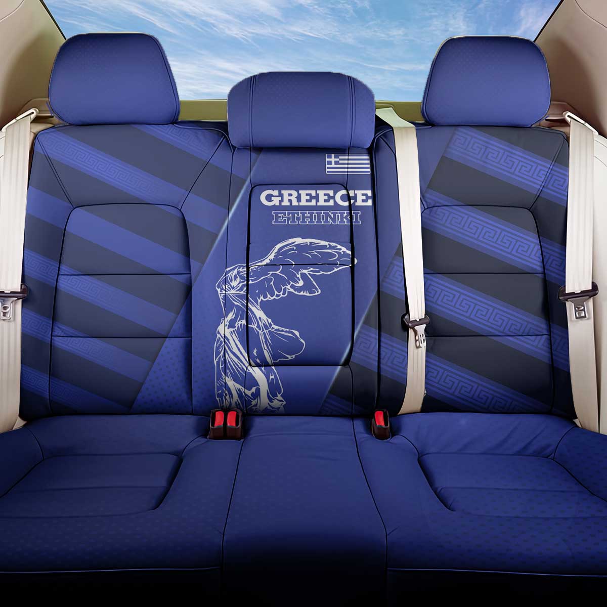 Greek Pride Back Car Seat Cover with Ancient Sculpture and National Map Graphic
