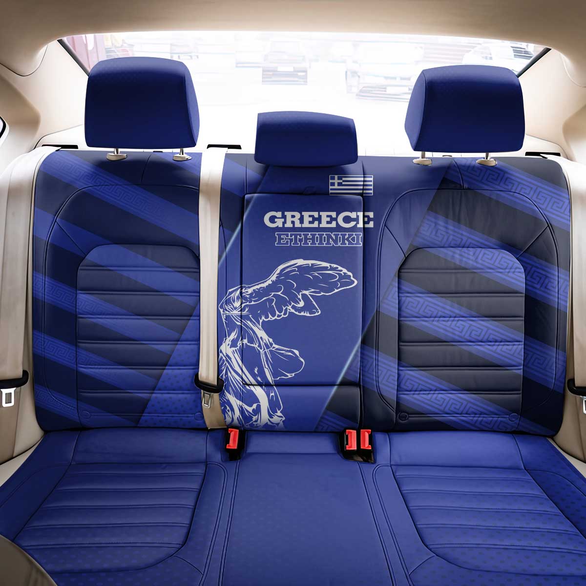 Greek Pride Back Car Seat Cover with Ancient Sculpture and National Map Graphic