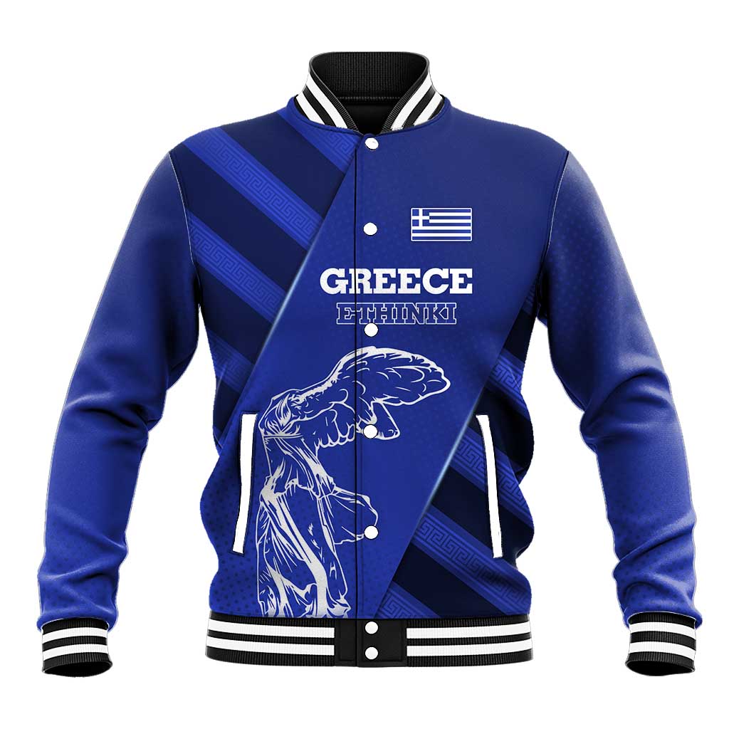 Greek Pride Baseball Jacket with Ancient Sculpture and National Map Graphic