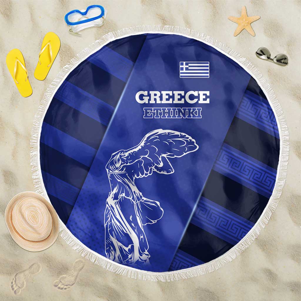 Greek Pride Beach Blanket with Ancient Sculpture and National Map Graphic