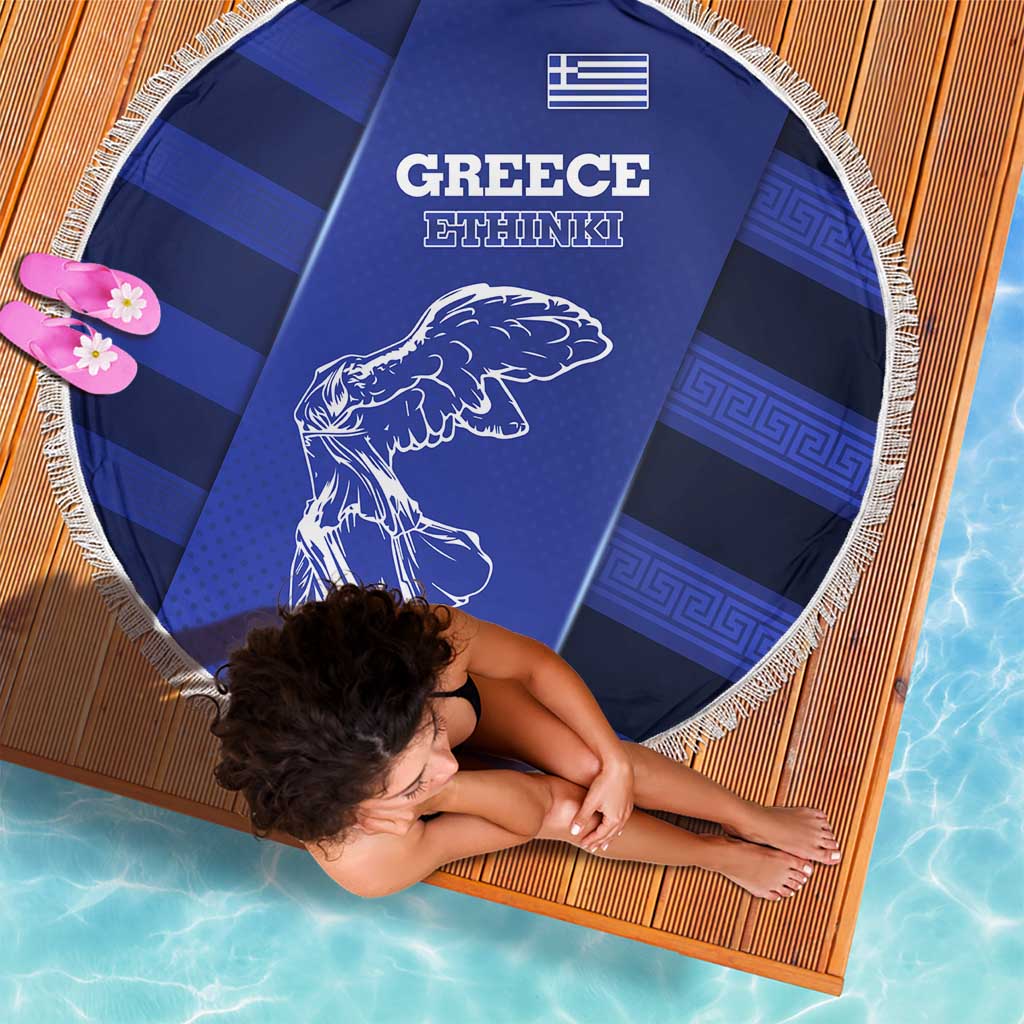 Greek Pride Beach Blanket with Ancient Sculpture and National Map Graphic
