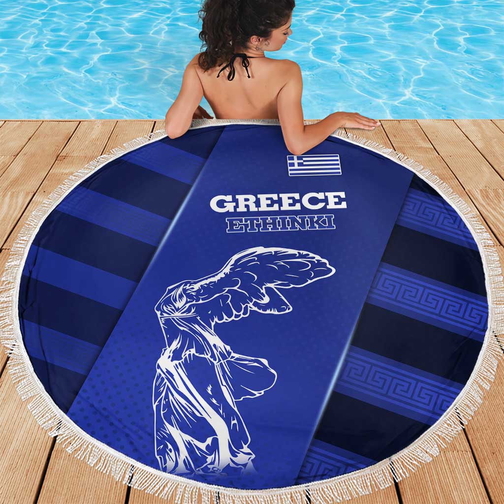 Greek Pride Beach Blanket with Ancient Sculpture and National Map Graphic