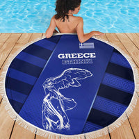 Greek Pride Beach Blanket with Ancient Sculpture and National Map Graphic