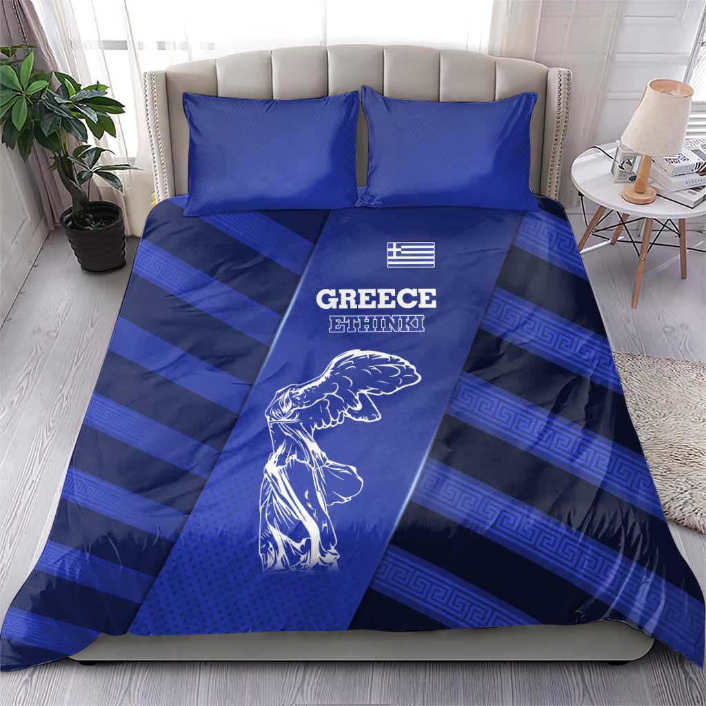 Greek Pride Bedding Set with Ancient Sculpture and National Map Graphic