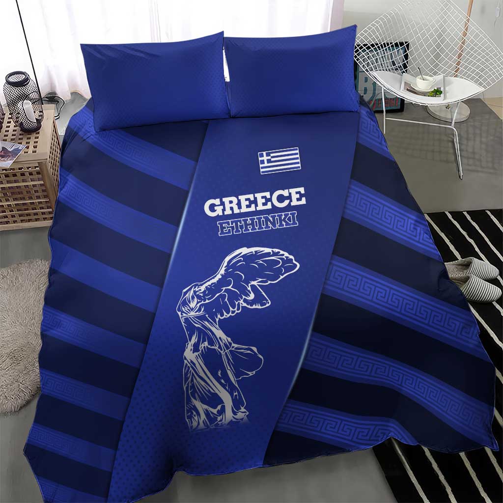 Greek Pride Bedding Set with Ancient Sculpture and National Map Graphic