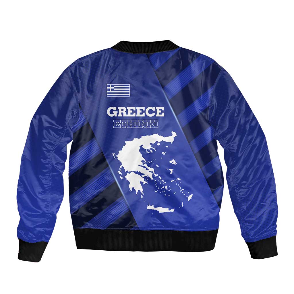 Greek Pride Bomber Jacket with Ancient Sculpture and National Map Graphic